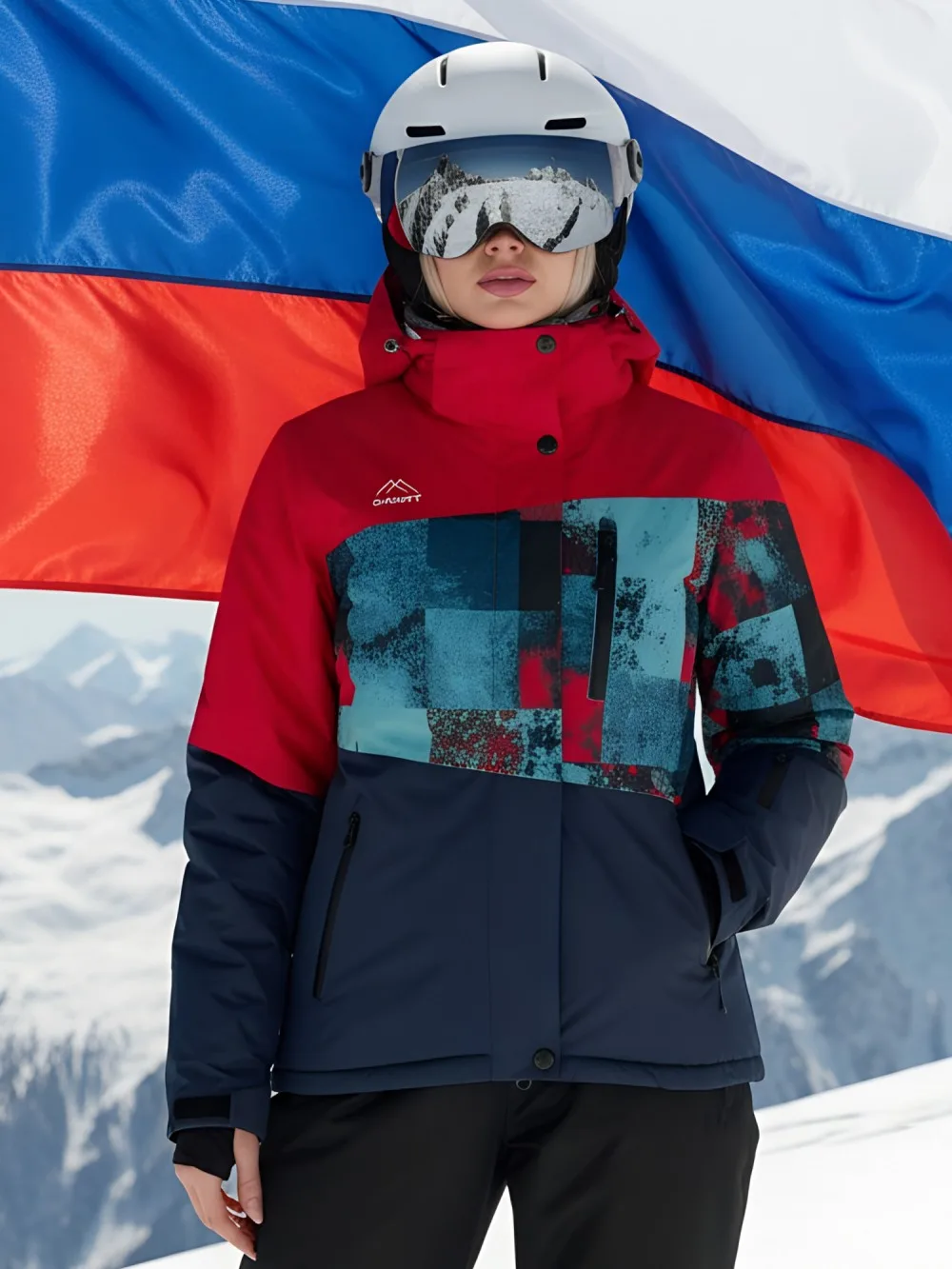 Горнолыжный костюм женский зимний красного цвета 02395Kr