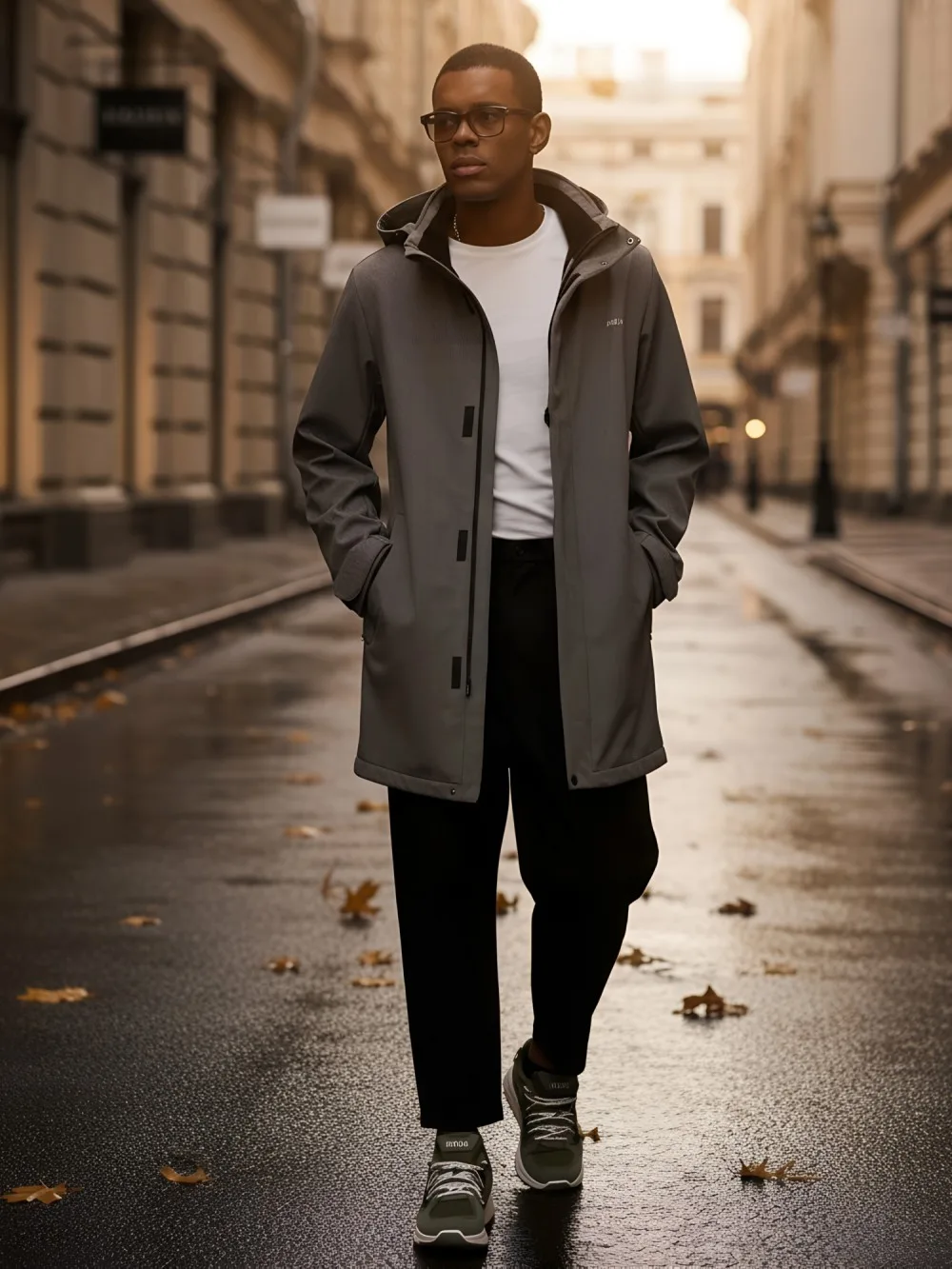 Парка спортивная мужская с капюшоном softshell серого цвета 9565Sr